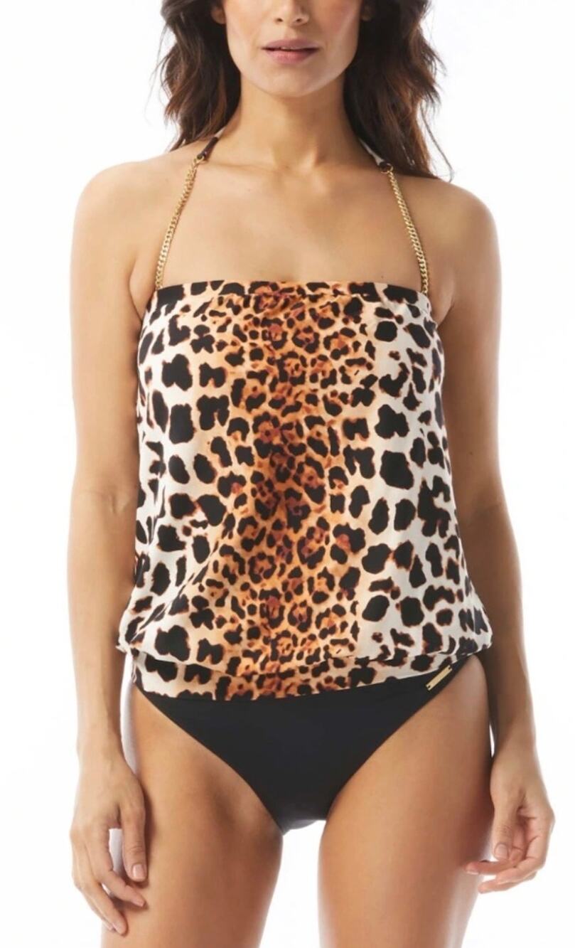 Vince Camuto Jungle Cat Chain Halter Blouson Tankini XS NWT